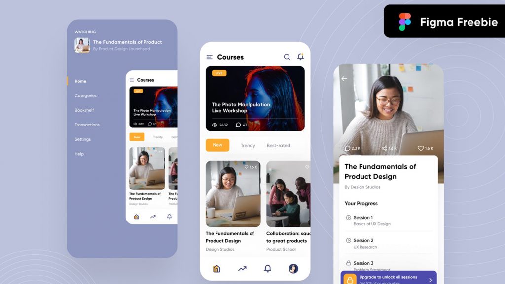 Free E-learning Mobile App Figma Template - Free Figma Template