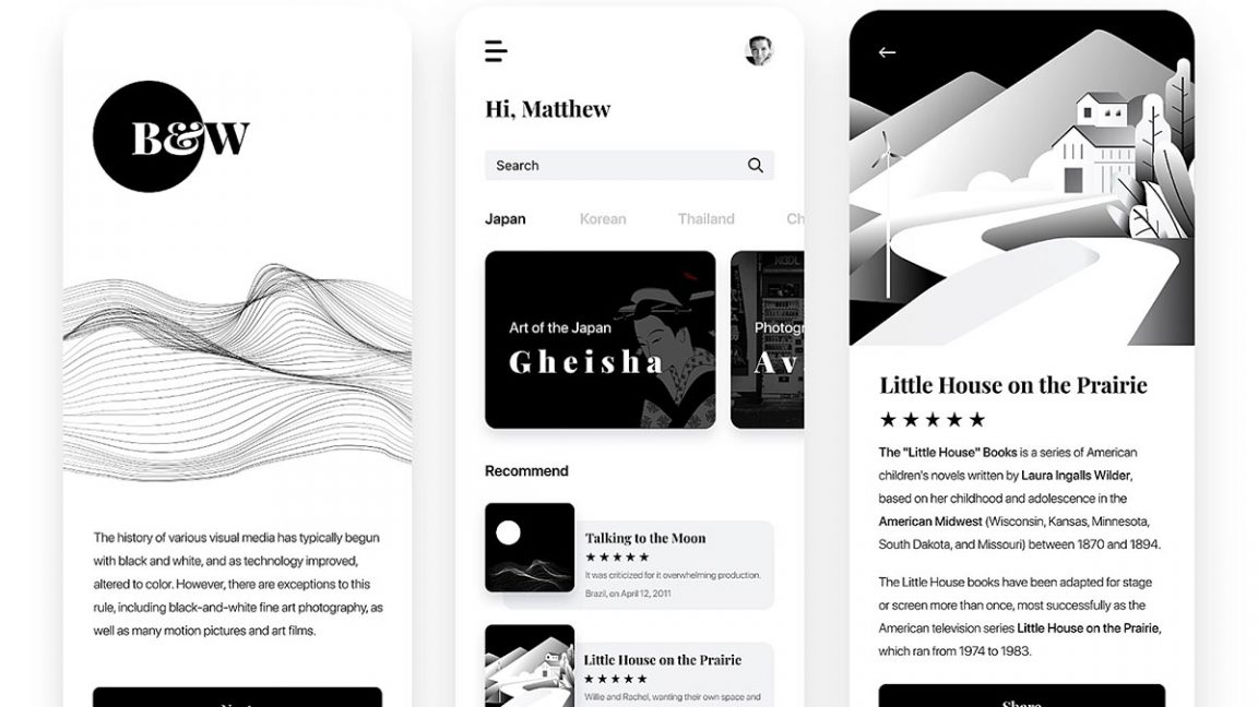 Free Blog Minimal Black and White App Template Free Figma Template