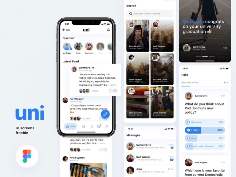 Free Uni Social Media App for College Students - Figma Template