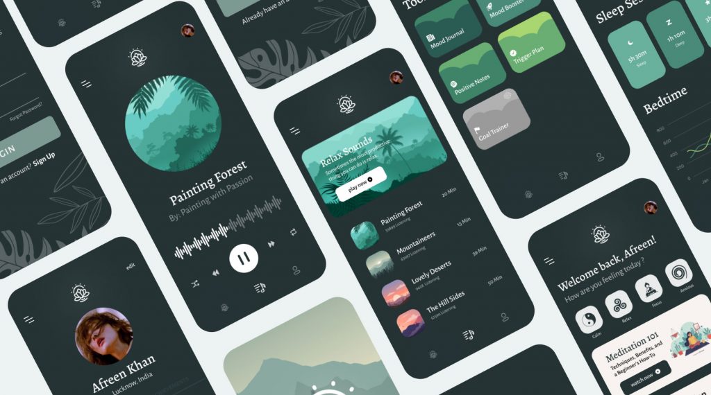 Figma Free Meditation App Template (Dark and Light)
