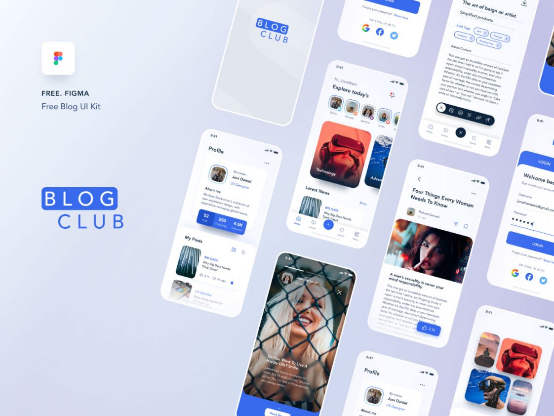 Figma Blog Free Figma Blogging Mobile UI kit Template - Free Figma Template