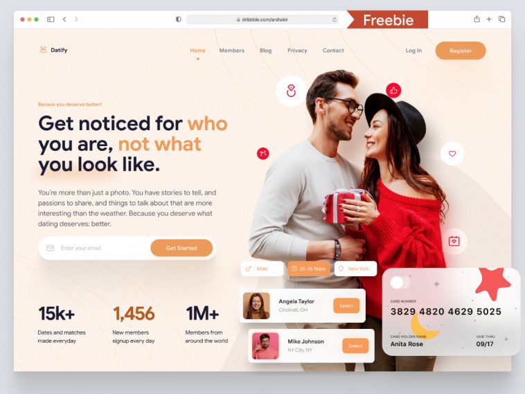 Figma Dating Site Landing Page Hero Template