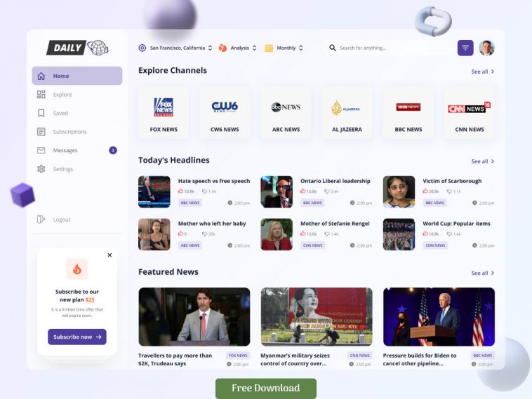 News Feed Web App Dashboard Figma Template