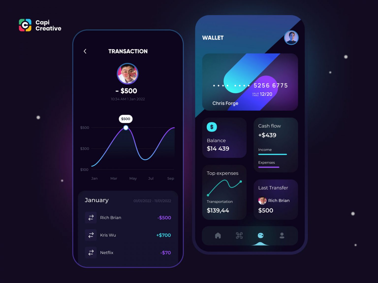 Free Dark Mode Finance Figma App Concept Template - Free Figma Template