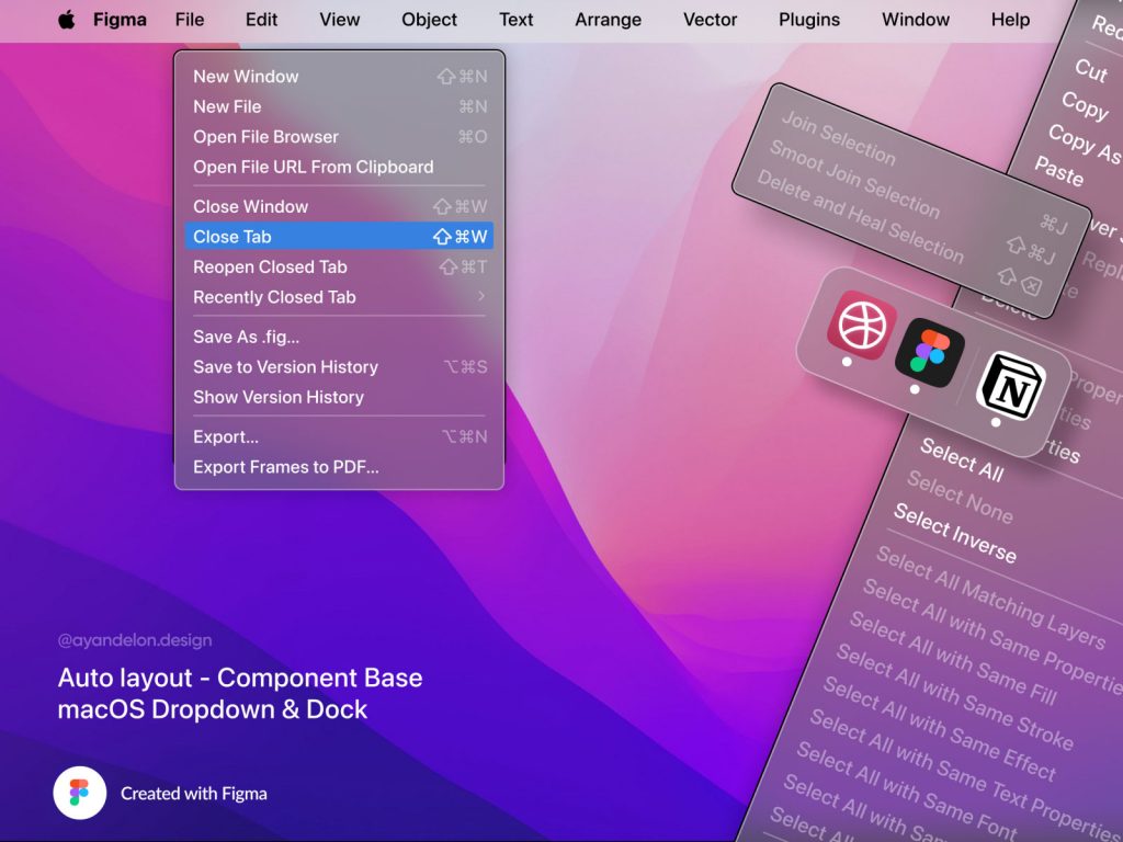 macOS Dropdown Menu and Dock for Figma