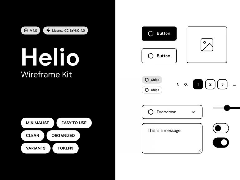 Free ️Minimal style Wireframe UI Kit free – Helio - UIKitFree.com