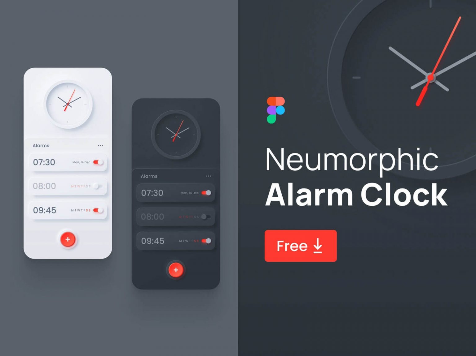 Clock Figma Ressources Neumorphic Alarm Clock App UI Figma Resource - Free Figma Template
