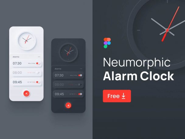 Neumorphic Alarm Clock App UI Figma Resource - Free Figma Template