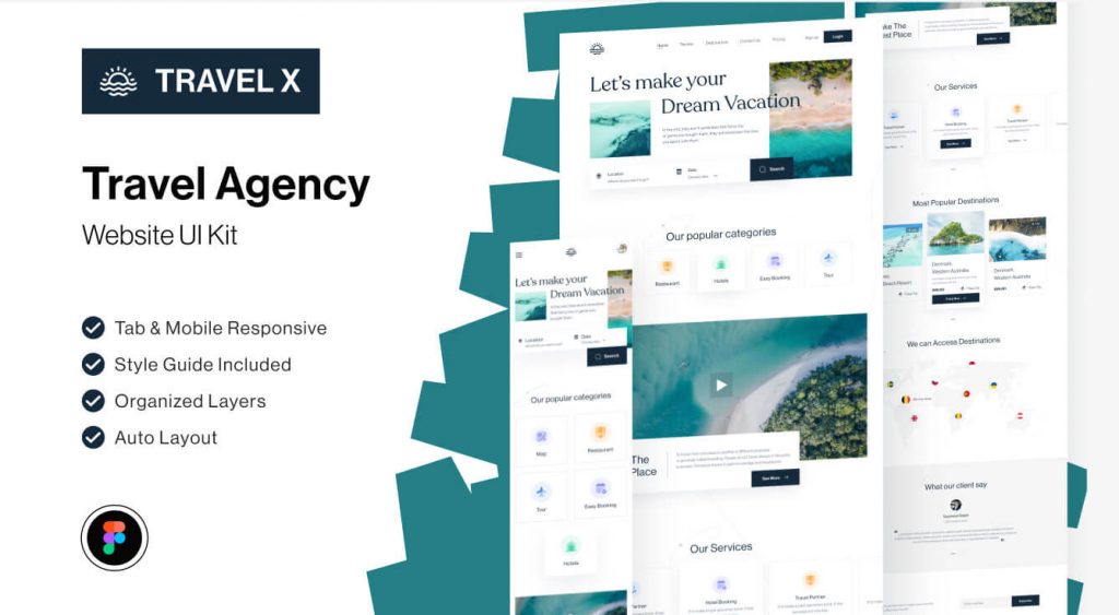 Travel Agency Website UI Kit Figma Free Download