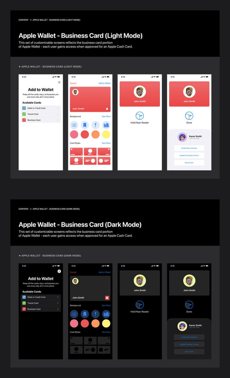 Apple Wallet Business Card Screens