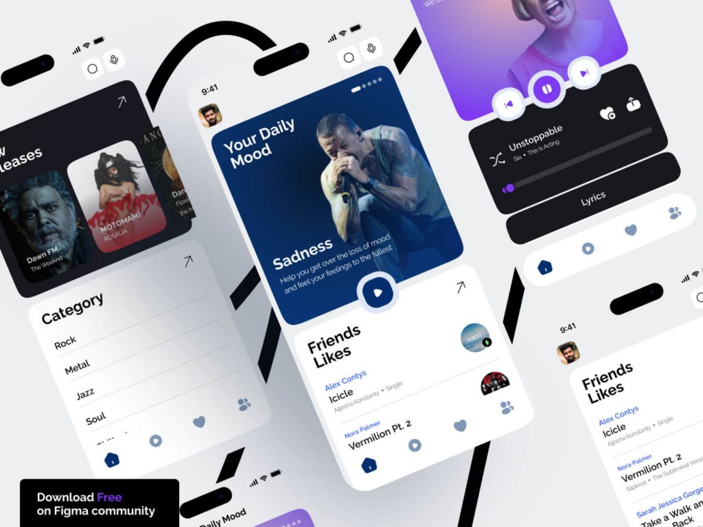 Mood Music Player App UI Free Figma Template