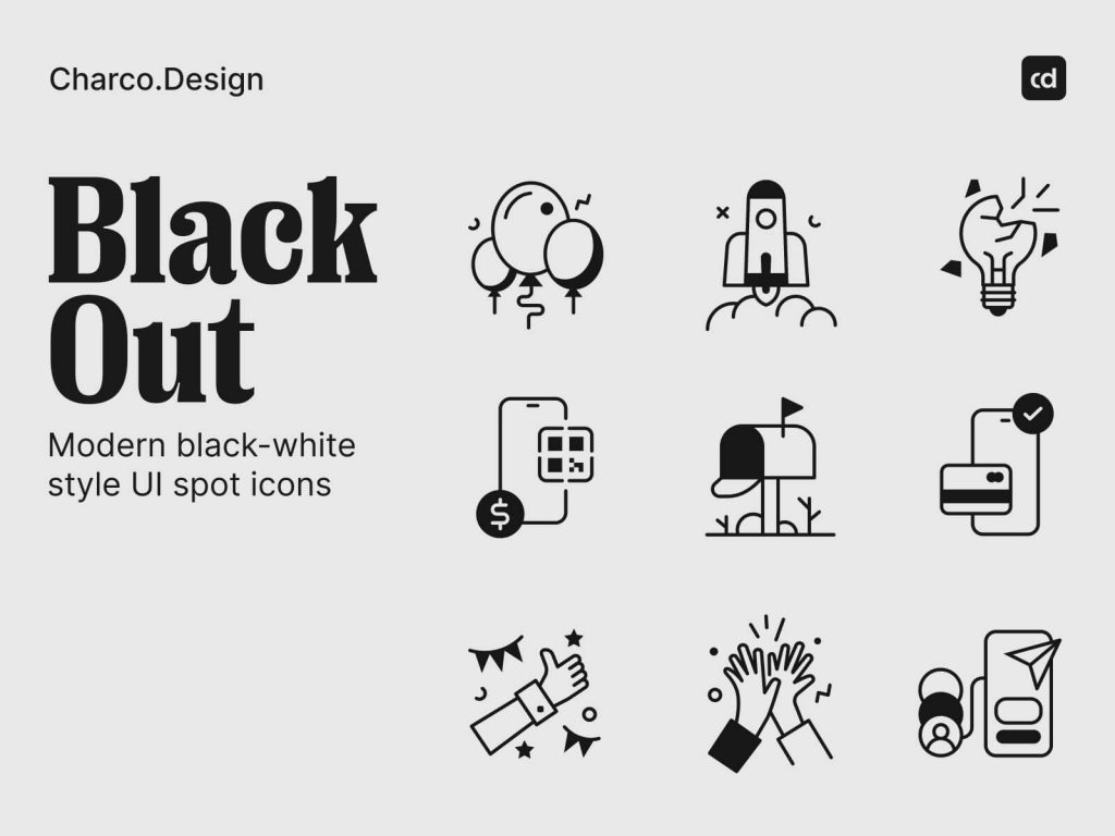 Free Figma Black and White Stylish UI Icons – BlackOut