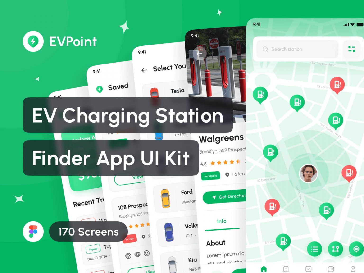 Free EV Charging Station Finder App Kit (EVPoint) - Figma Template