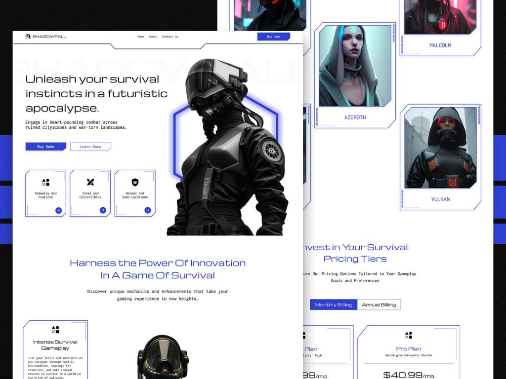 Free Futuristic Game Website Landing Page Figma
