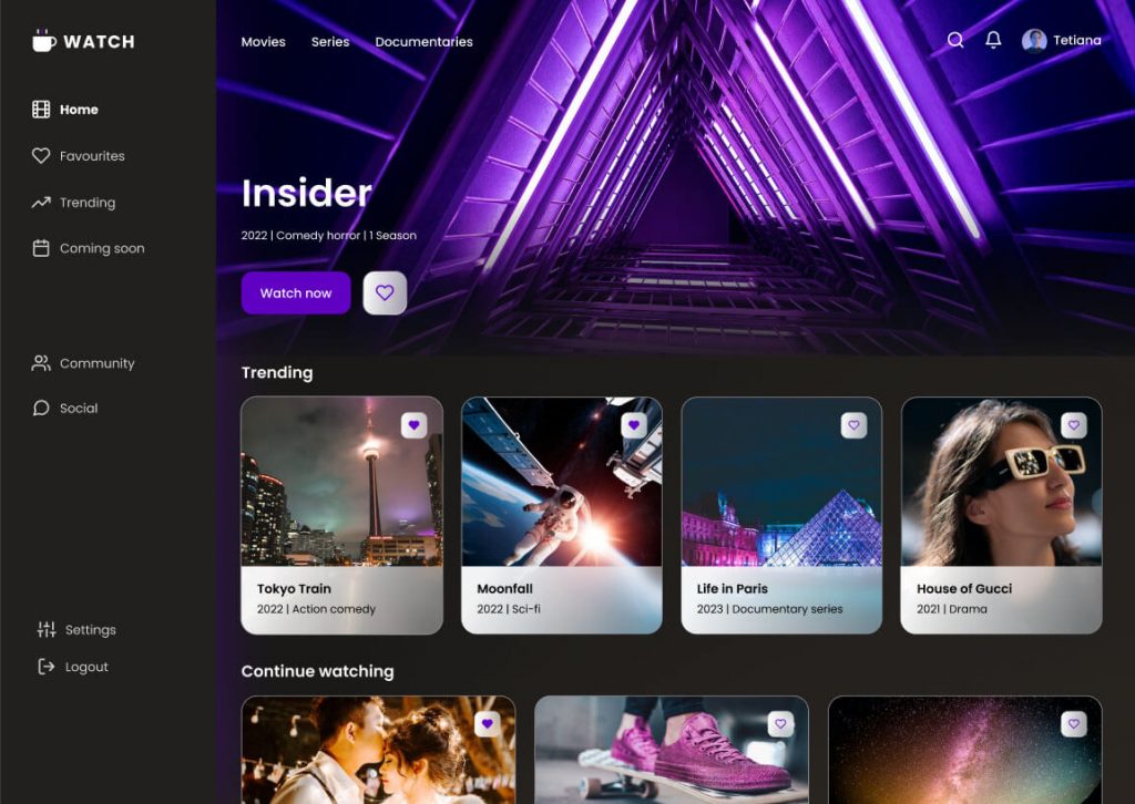 Free Movie Streaming UI Dashboard or Figma