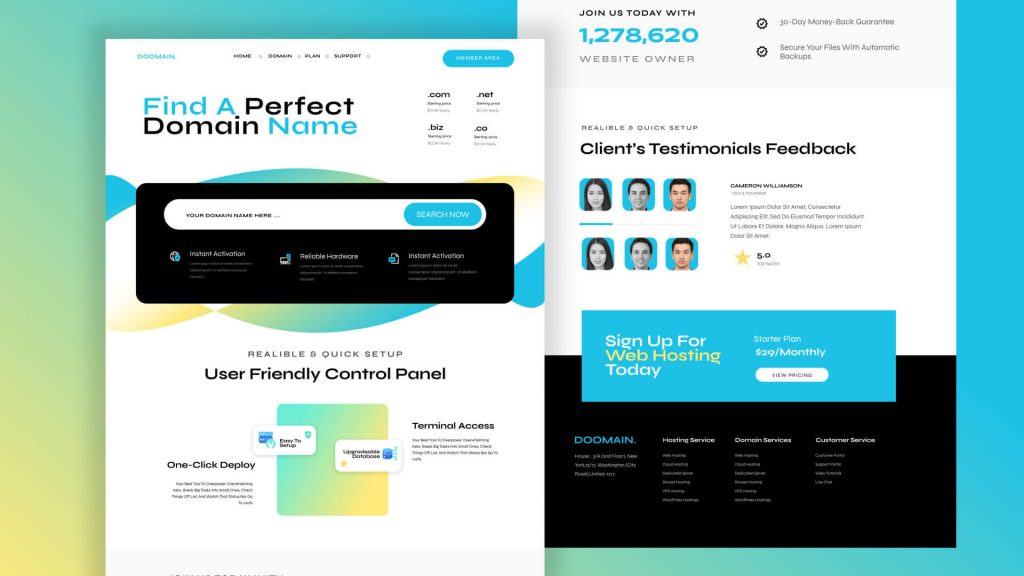 Free Web Hosting Landing Page Template for Figma